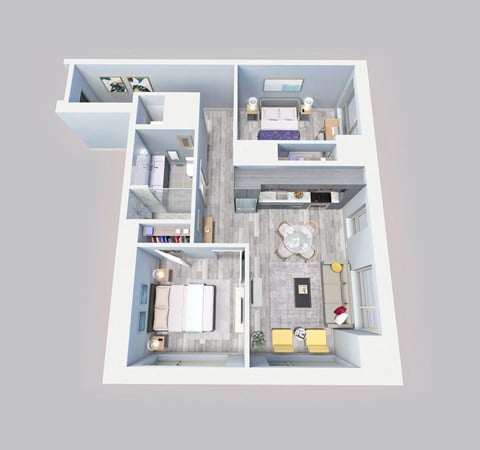 Floor plan for 2 beds, 1 bath, 793 sqft